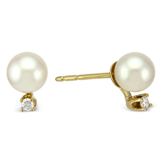 TARA Pearls 5mm White Cultured Pearl & Diamond Stud Earrings in Yellow Gold