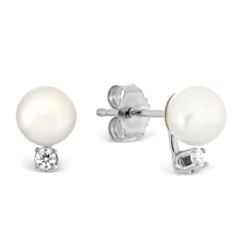 5mm White Cultured Pearl & Diamond Stud Earrings in White Gold by TARA ...