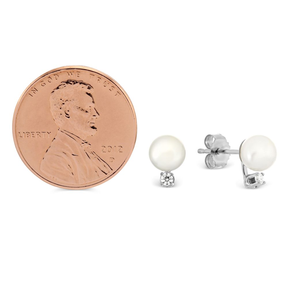TARA Pearls 5mm White Cultured Pearl & Diamond Stud Earrings in White Gold