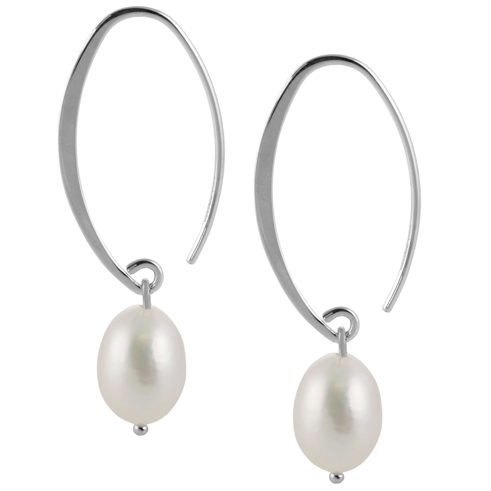 14K White Gold White Freshwater Cultured Pearl Oval Hoop Drop Earrings
