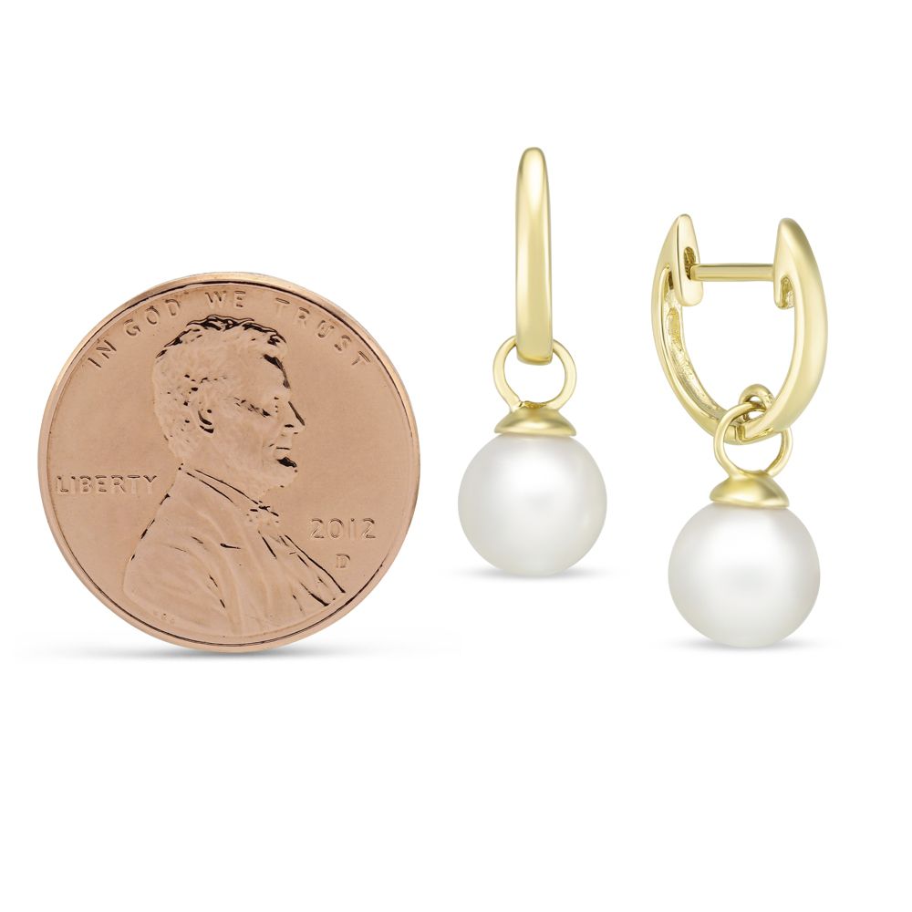 14K Yellow Gold White Cultured Pearl Drop Earrings