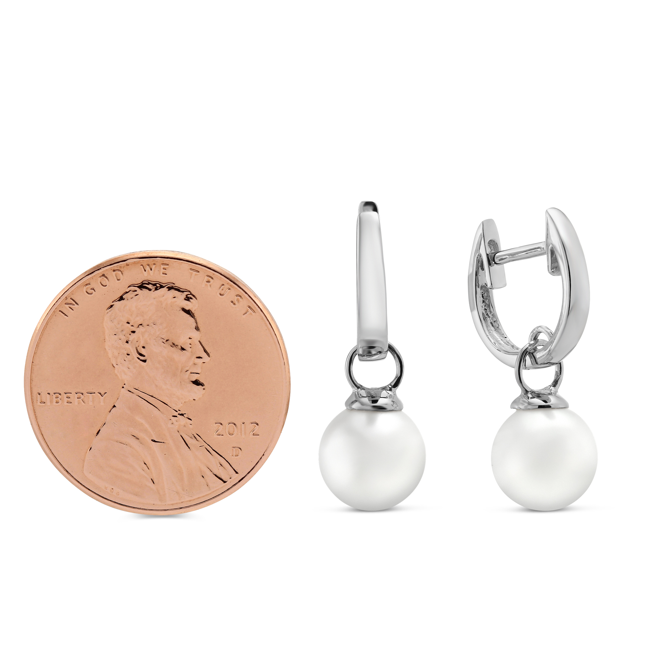 White Cultured Pearl Drop Earrings in White Gold