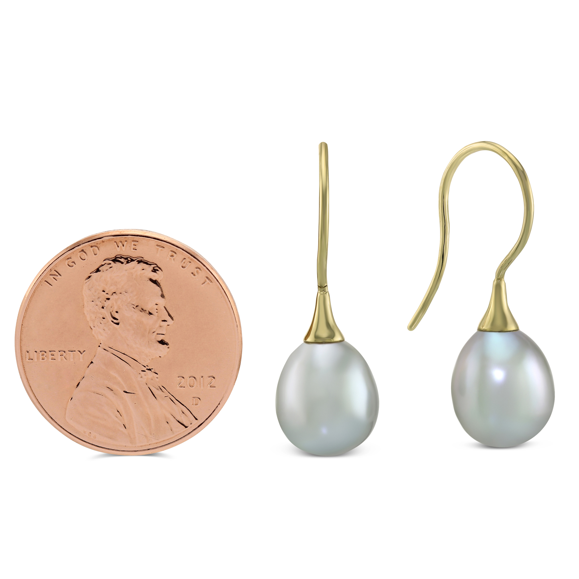 Grey Freshwater Cultured Pearl Drop Earrings in Yellow Gold