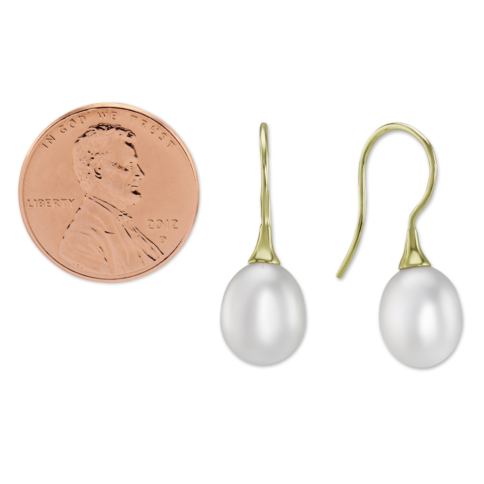 14K Yellow Gold White Freshwater Cultured Pearl Earrings
