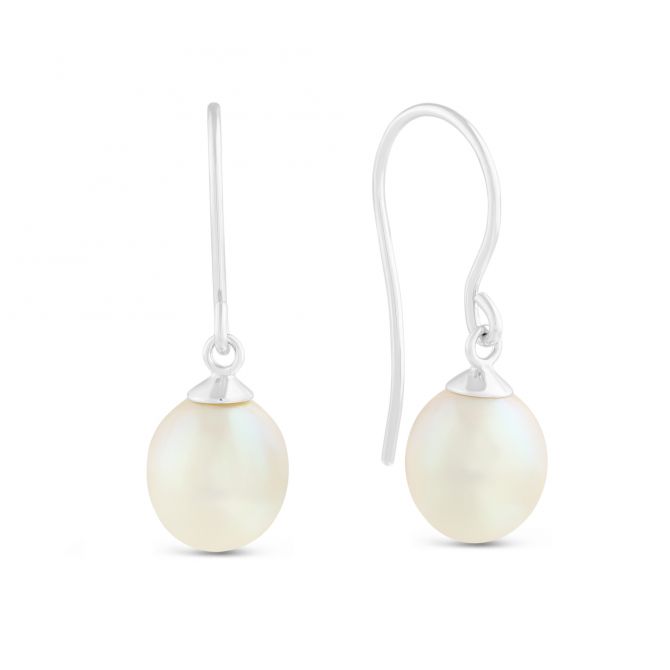 14K White Gold Freshwater Cultured Pearl Shepherd's Hook Earrings