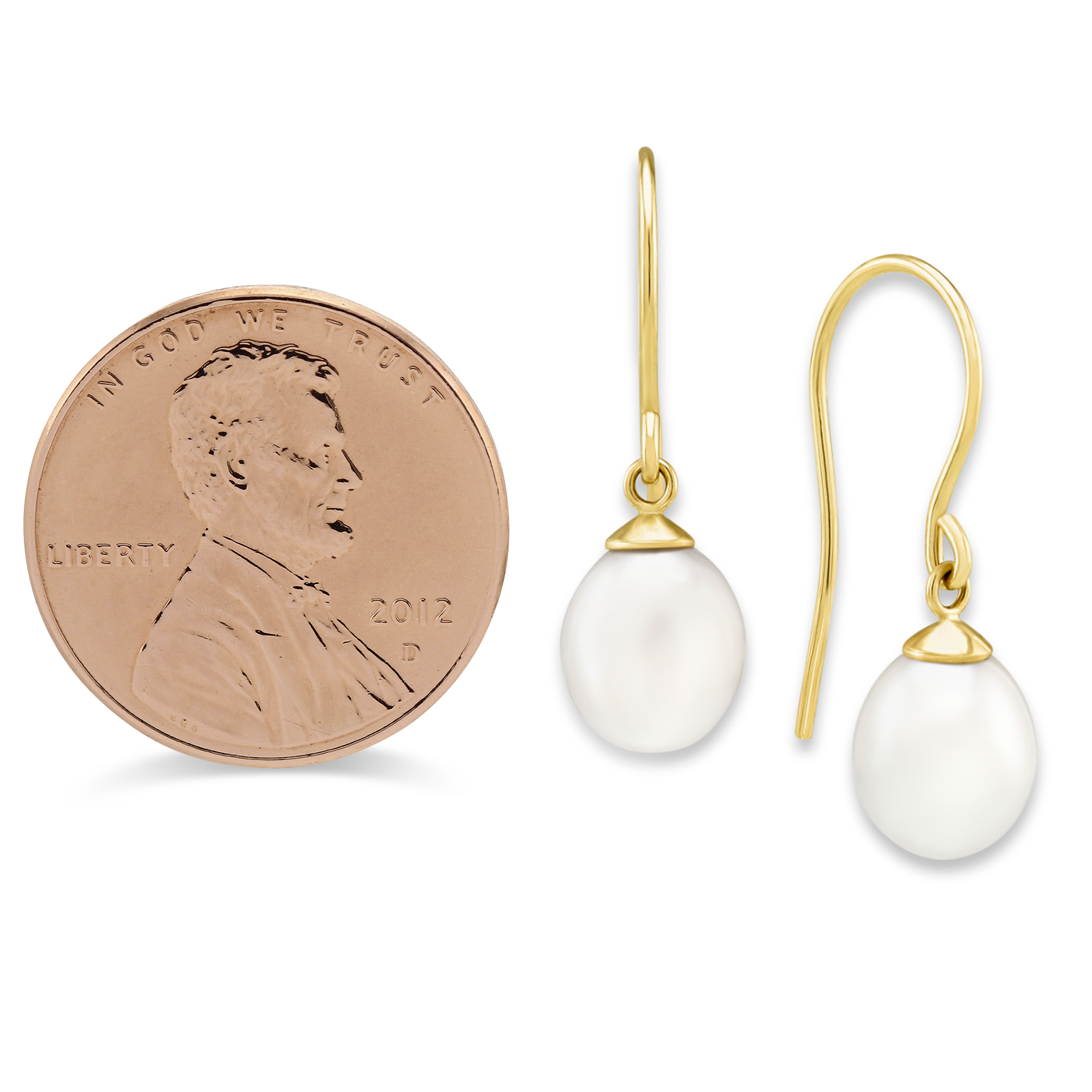 14K Yellow Gold Freshwater Cultured Pearl Drop Earrings