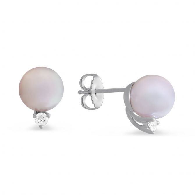 TARA Pearls 18K White Gold White Cultured Pearl and Diamond Earrings