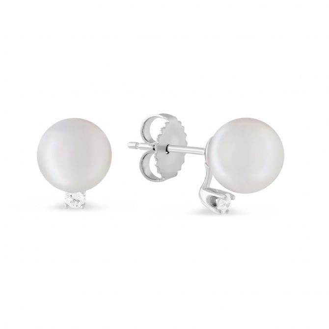 TARA Pearls 18K White Gold 8x8.8mm Cultured Pearl and Diamond Earrings