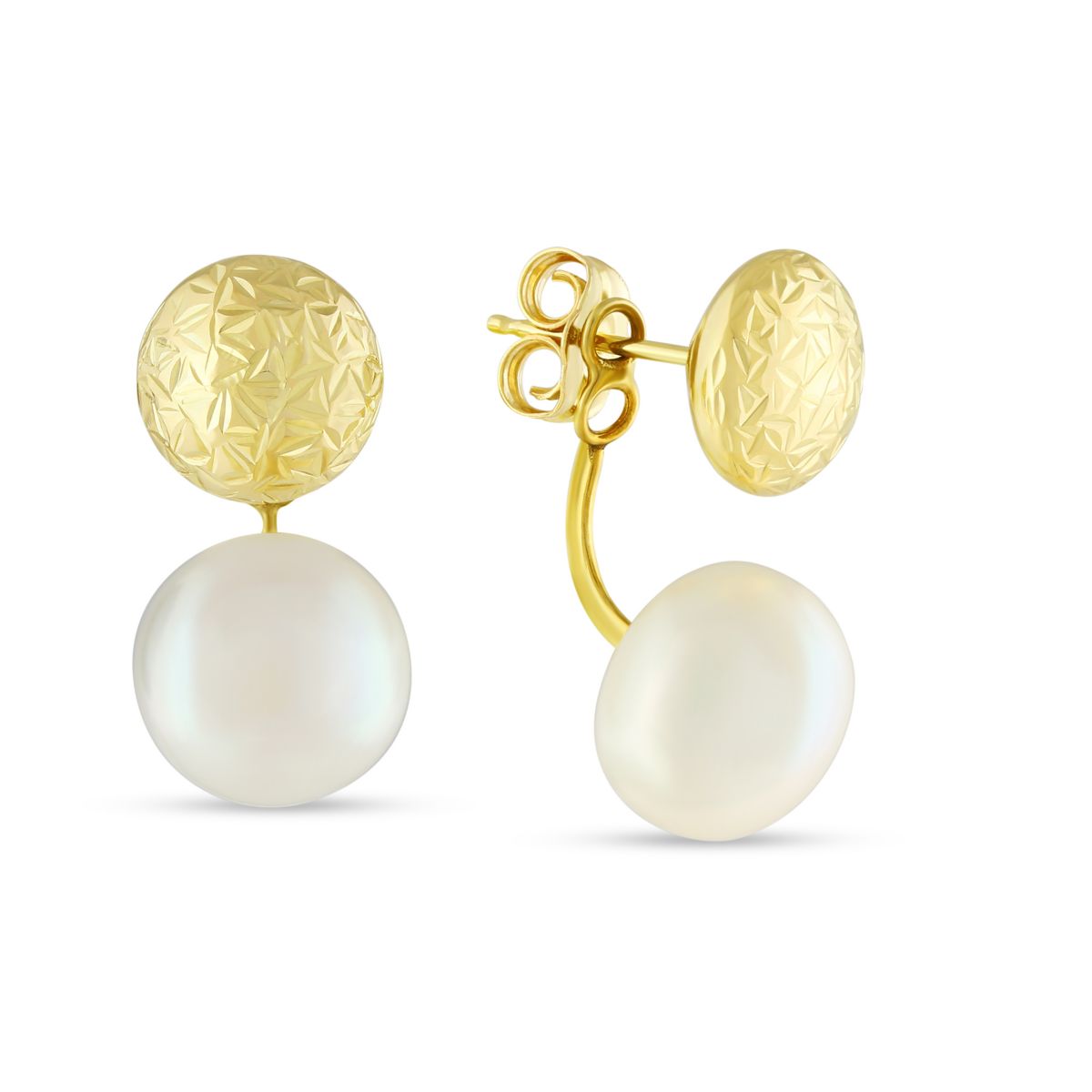 14K Yellow Gold Ball Post Earrings with Removable Cultured Pearl Drops