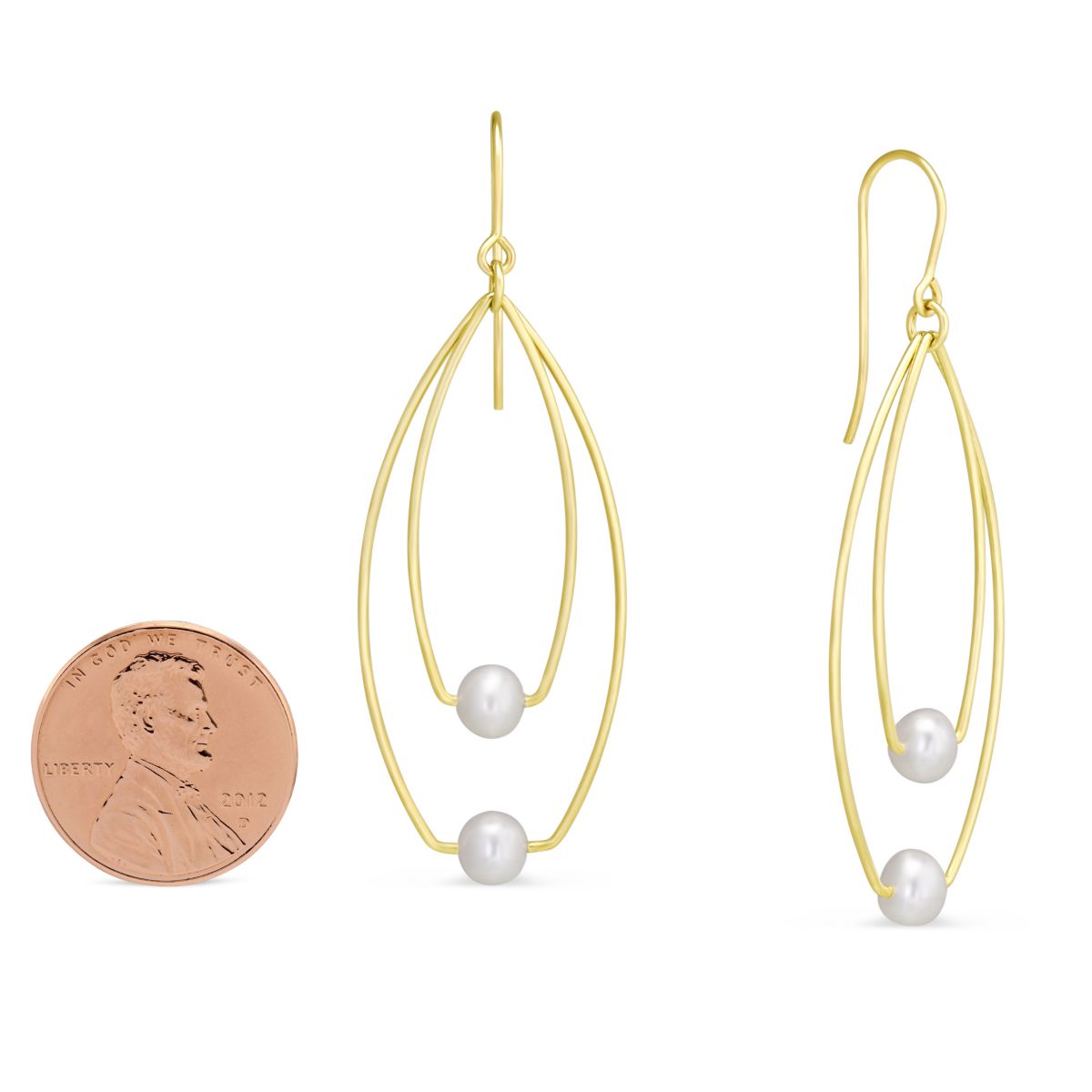 Freshwater Cultured Pearl Double Marquise Shaped Drop Earrings in Yellow Gold