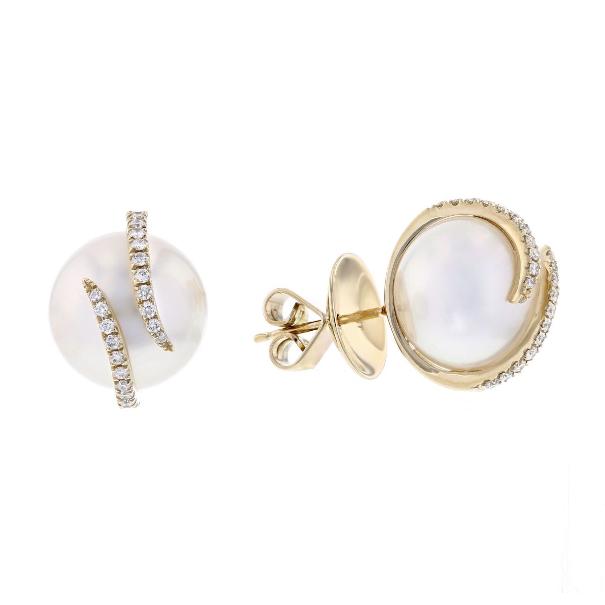 TARA Pearls 14K Yellow Gold White South Sea Cultured Pearl & Diamond Crossover Post Earrings