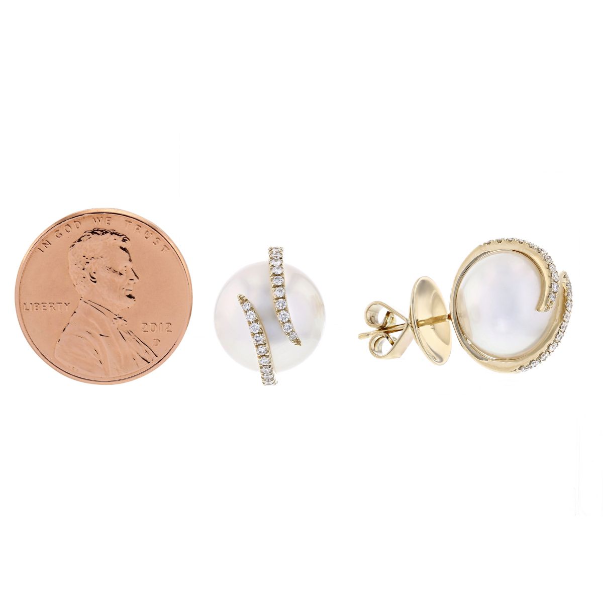 TARA Pearls 14K Yellow Gold White South Sea Cultured Pearl & Diamond Crossover Post Earrings