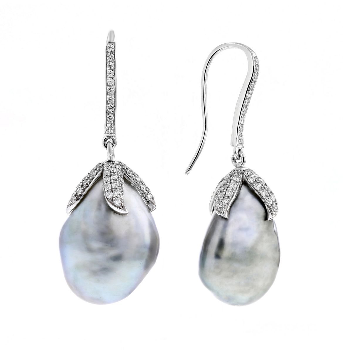 TARA Pearls Black Tahitian Baroque Cultured Pearl & Diamond Dangle Earrings in White Gold