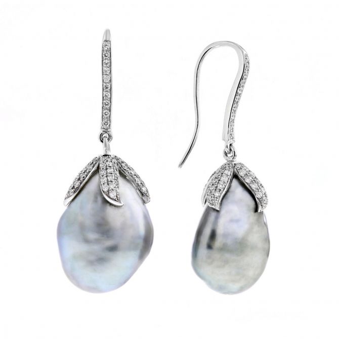 TARA Pearls Black Tahitian Baroque Cultured Pearl & Diamond Dangle Earrings in White Gold