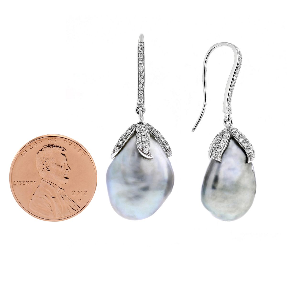 TARA Pearls Black Tahitian Baroque Cultured Pearl & Diamond Dangle Earrings in White Gold