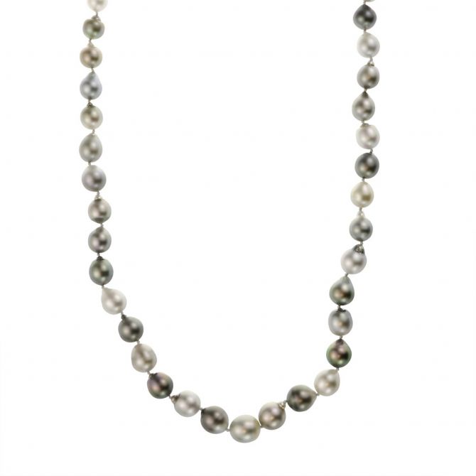 14K White Gold Black & Gray Tahitian South Sea Baroque Cultured Pearl Strand, 36"