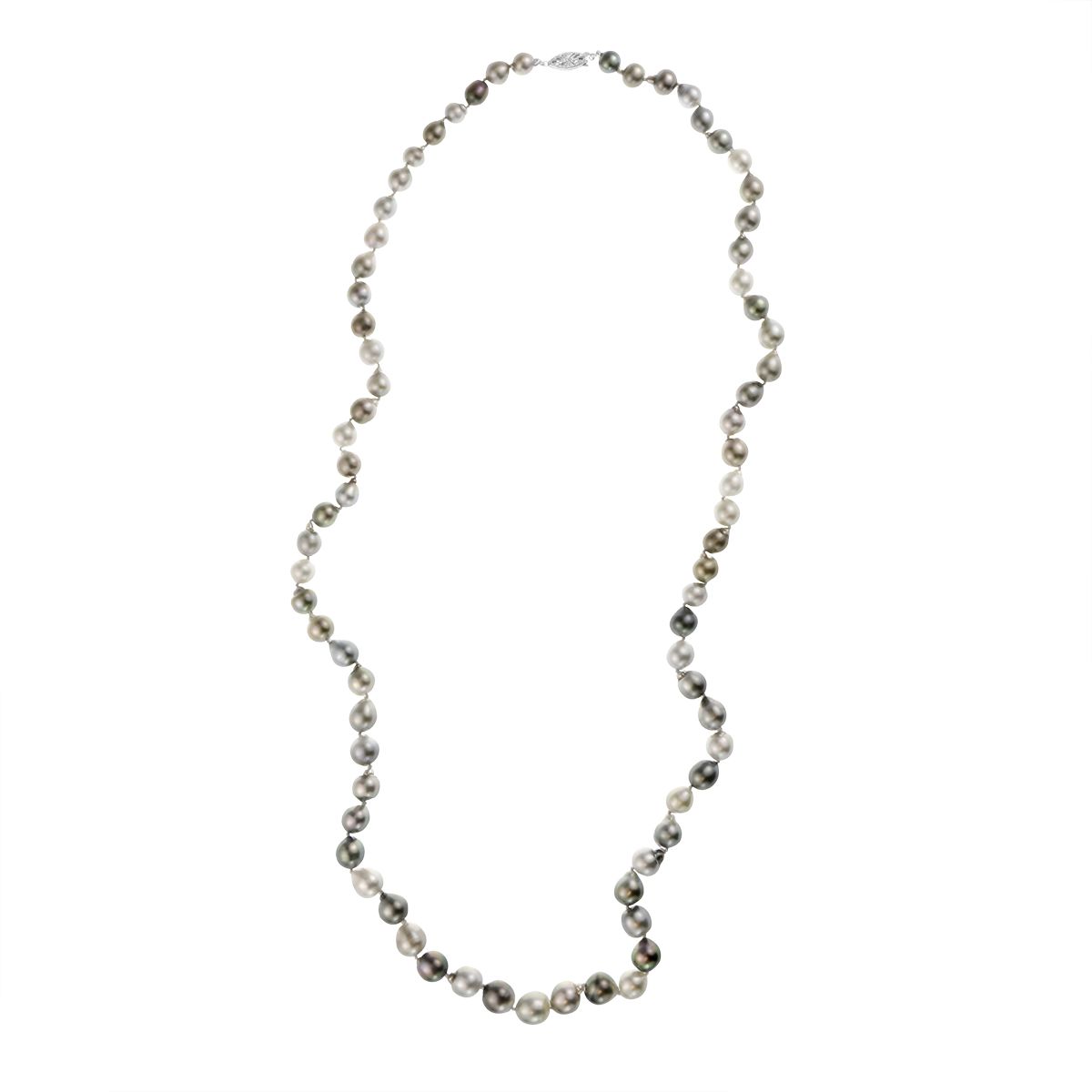 14K White Gold Black & Gray Tahitian South Sea Baroque Cultured Pearl Strand, 36