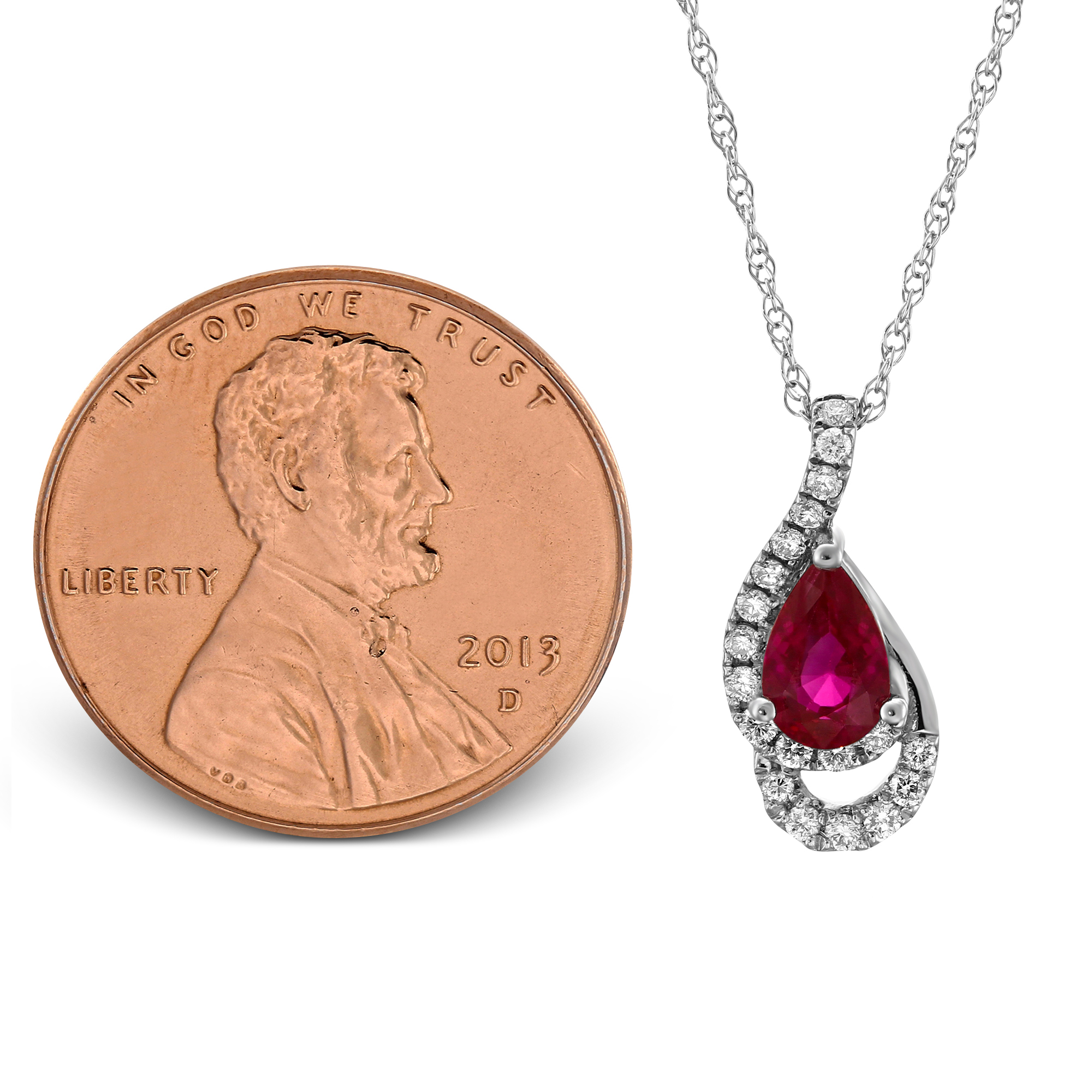 Pear Shaped Ruby & Diamond Pendant in White Gold, 18