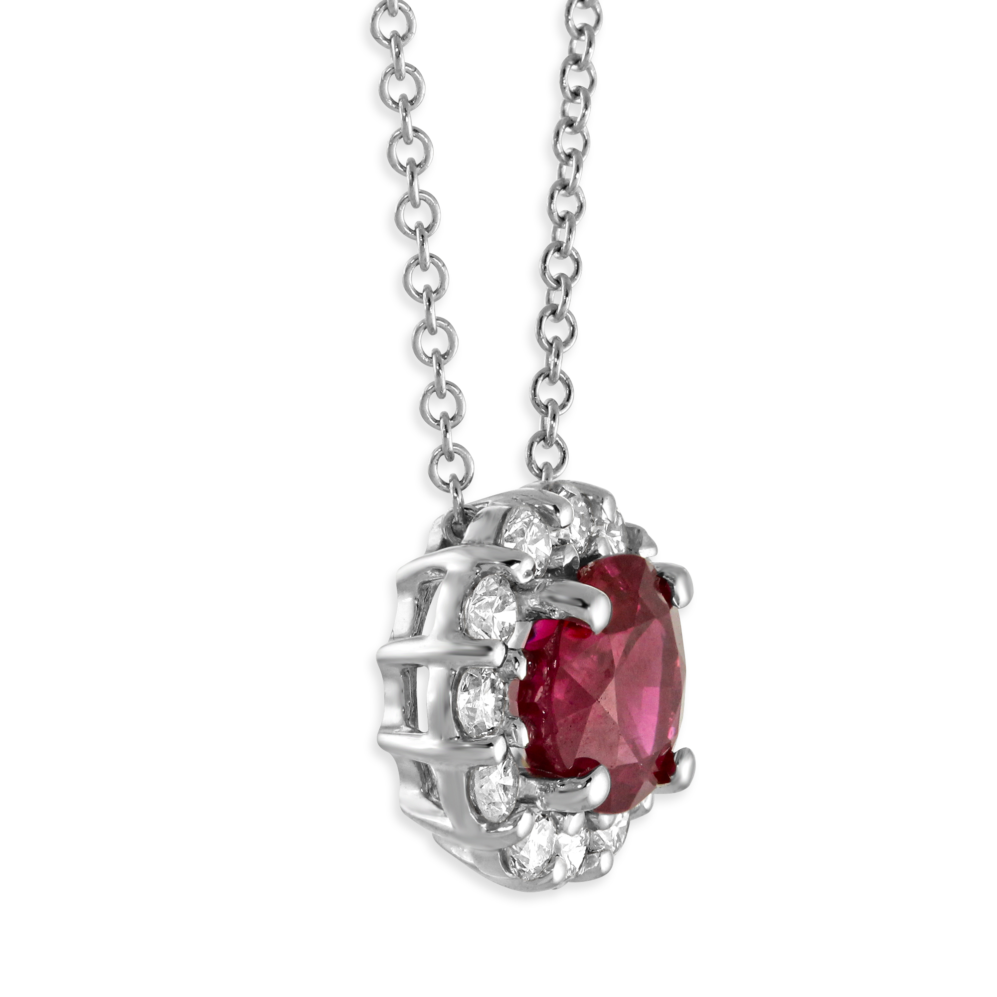18K White Gold Ruby & Diamond Pendant, 16