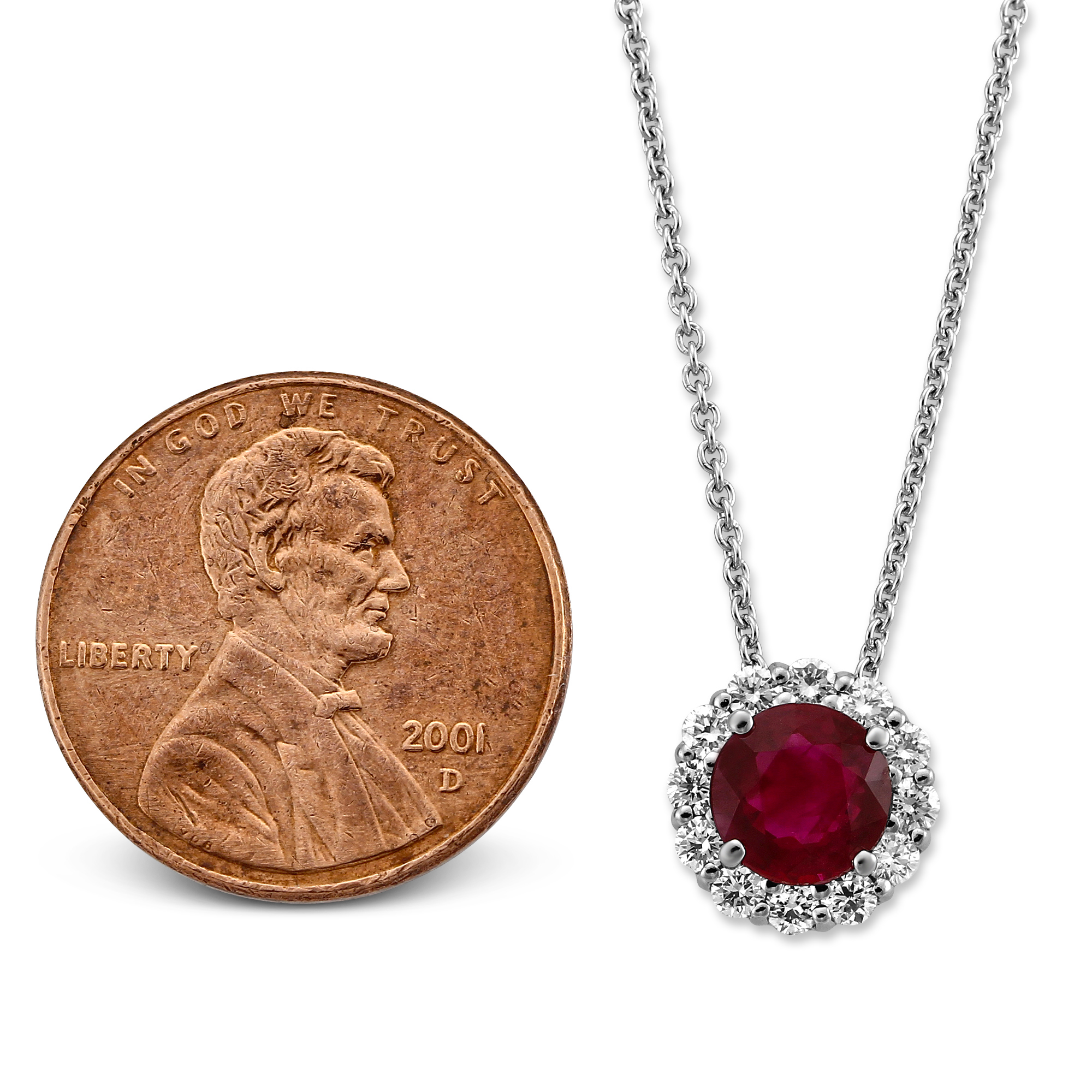 18K White Gold Ruby & Diamond Pendant, 16