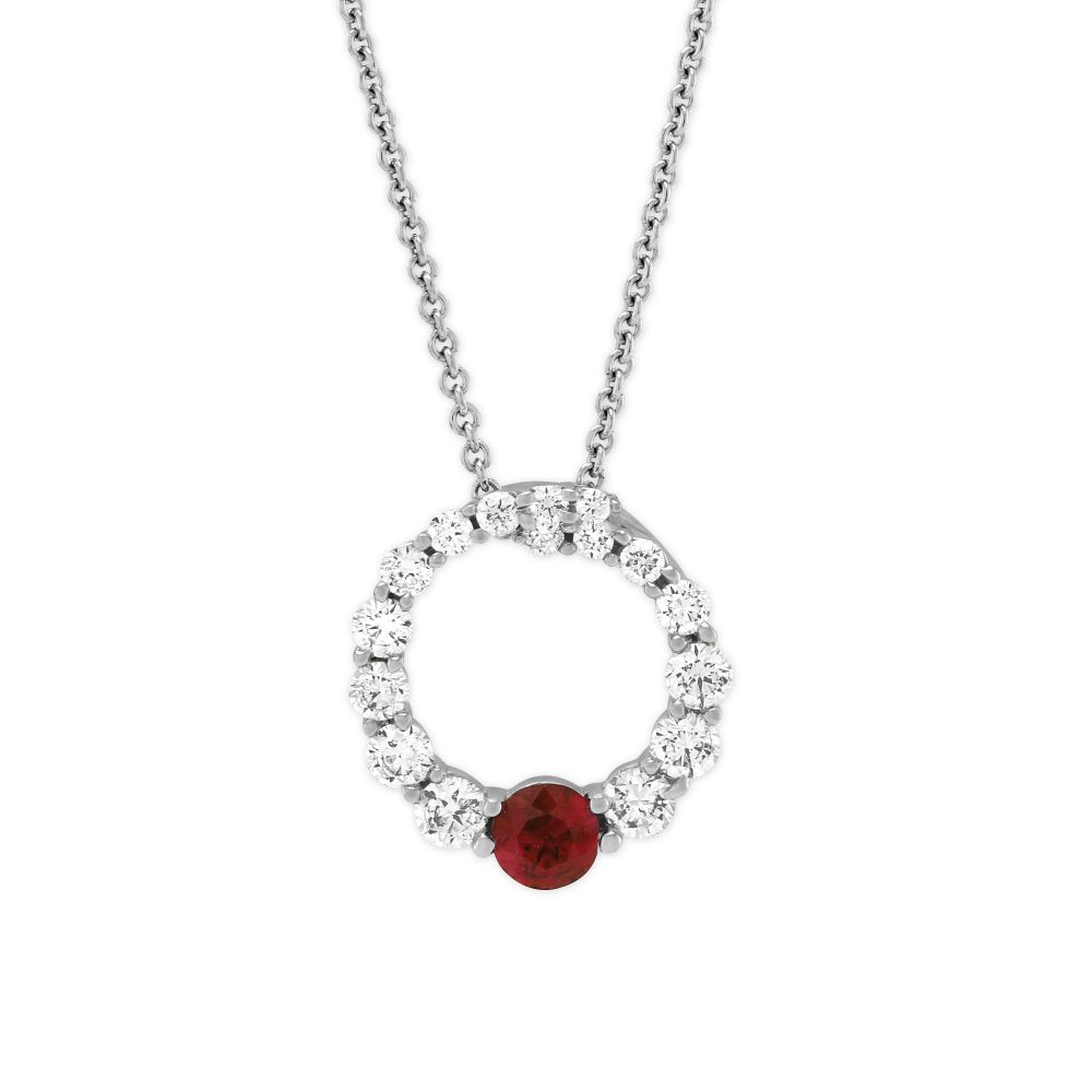 Diamond & Ruby Circle Pendant in White Gold, 18