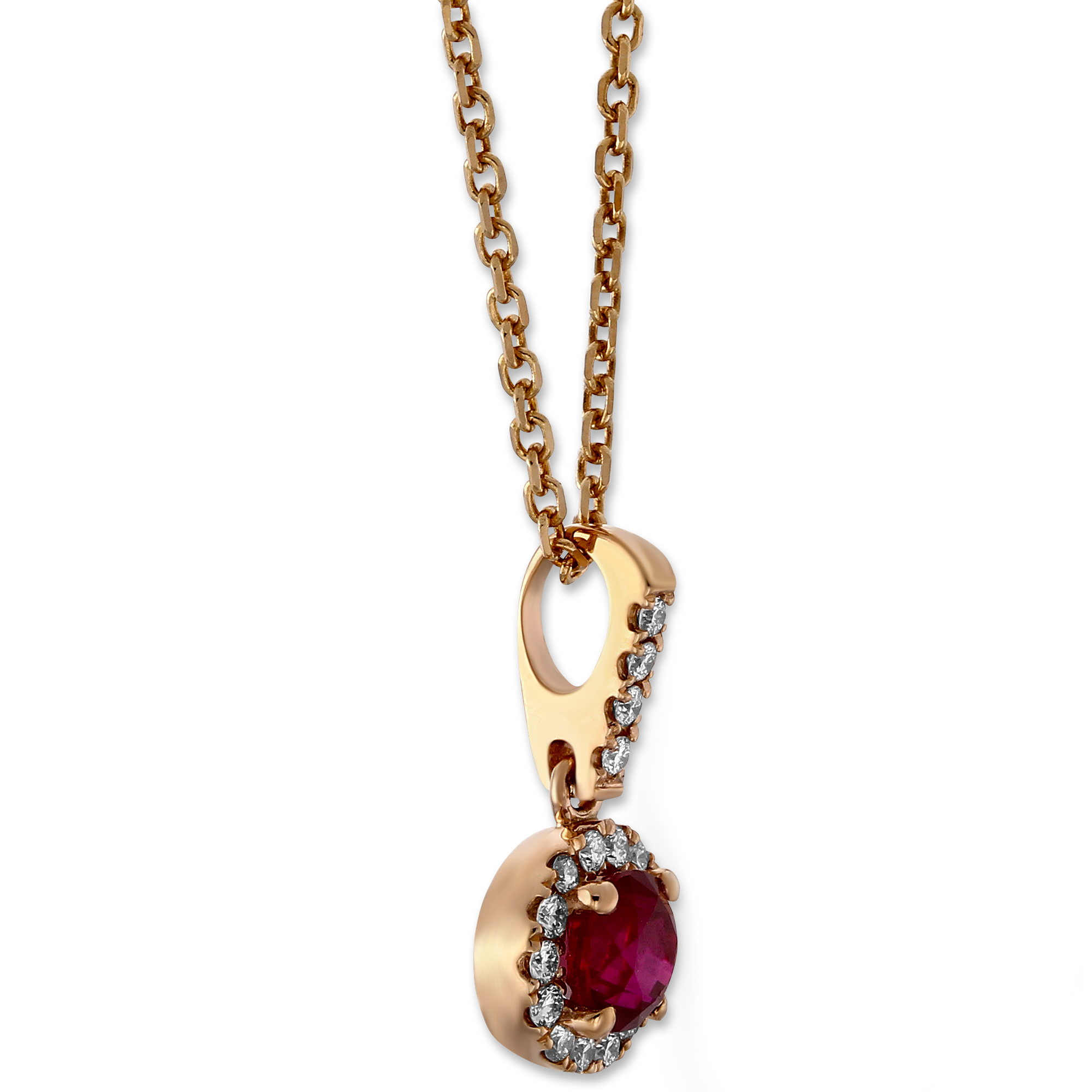 14K Rose Gold Ruby & Diamond Halo Pendant, 18