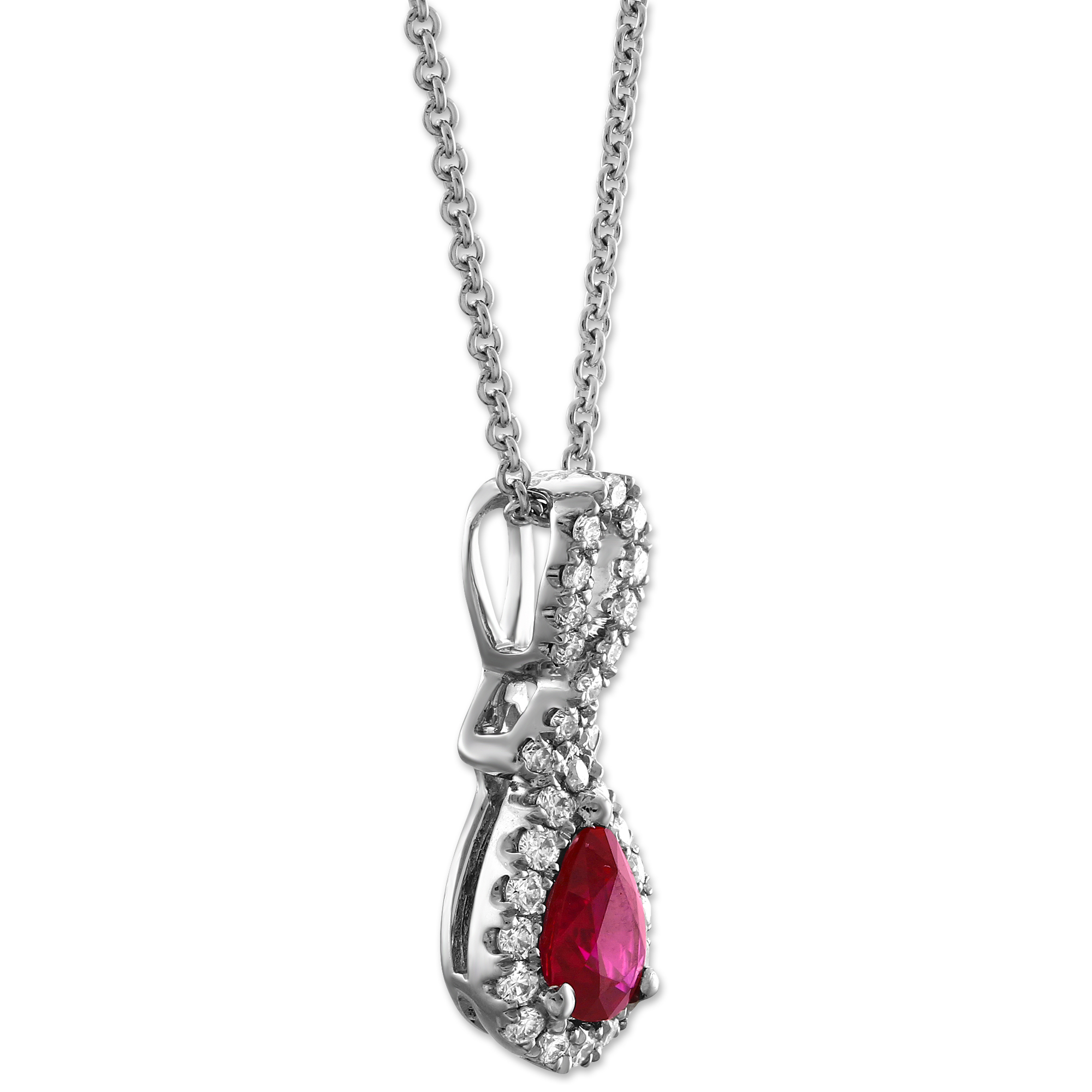 Pear Shaped Ruby & Diamond Pendant in White Gold, 18