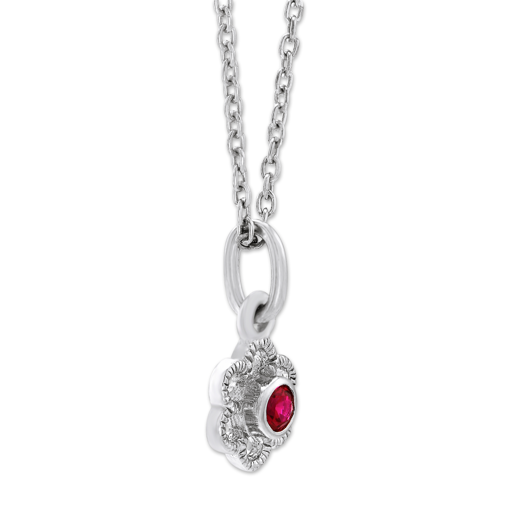 Sterling Silver Children's Red Crystal Flower Pendant, 15