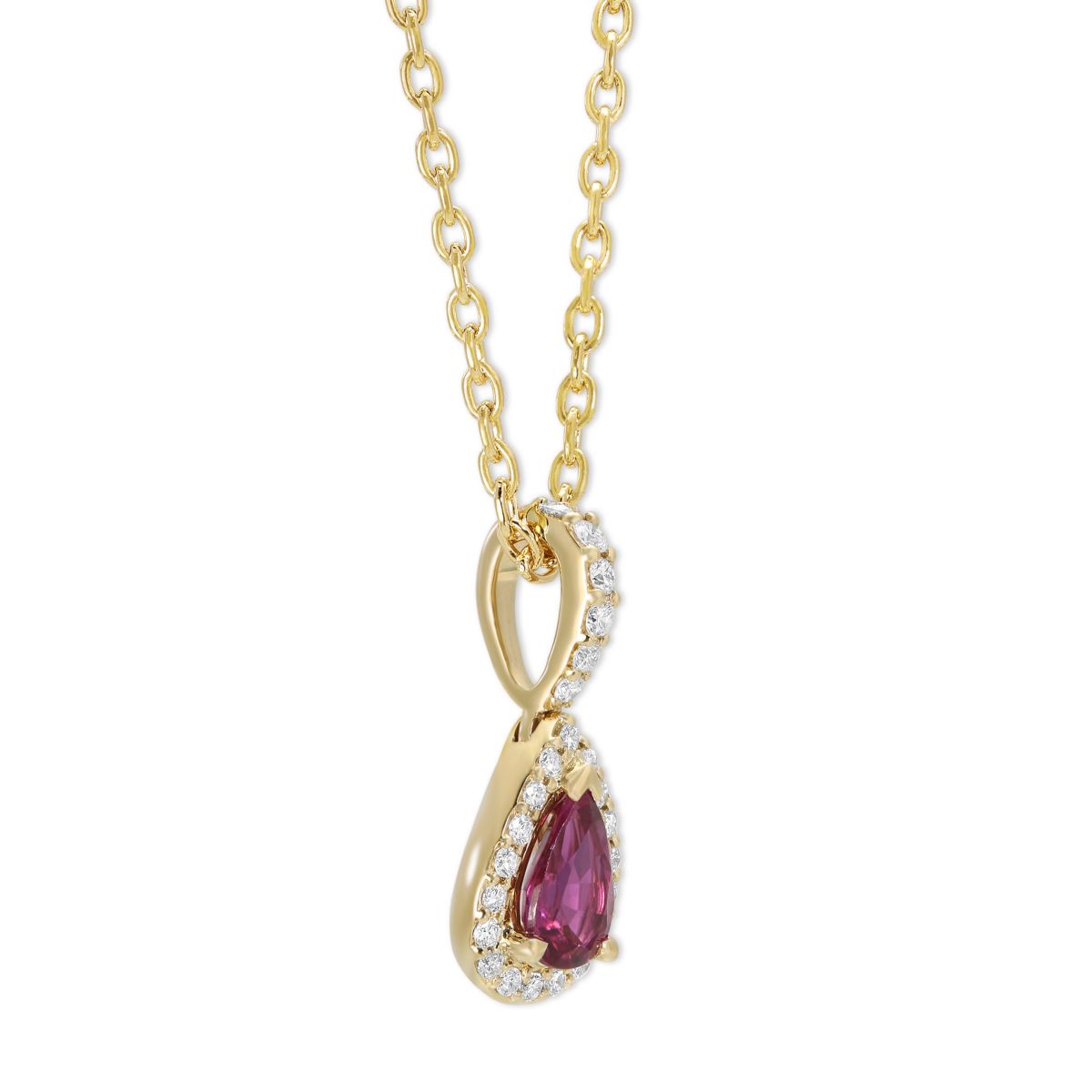 Pear Shaped Ruby & Diamond Pendant in Yellow Gold, 18