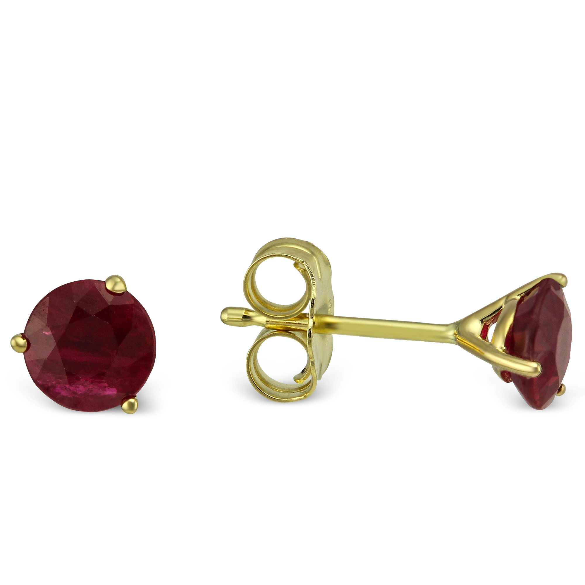 14K Yellow Gold Round Ruby Stud Earrings, 5mm