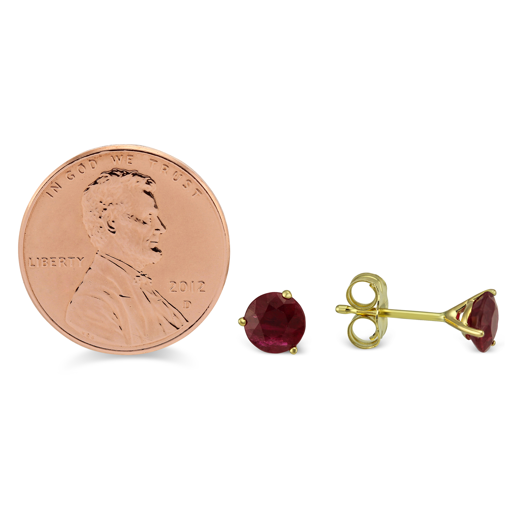 14K Yellow Gold Round Ruby Stud Earrings, 5mm