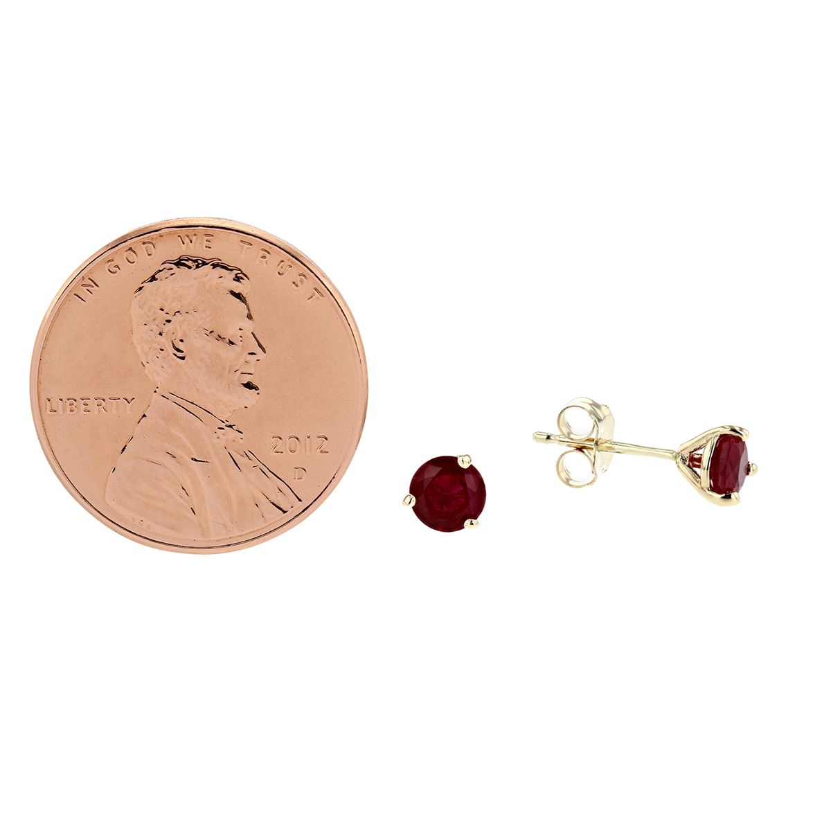 Round Ruby Stud Earrings in Yellow Gold
