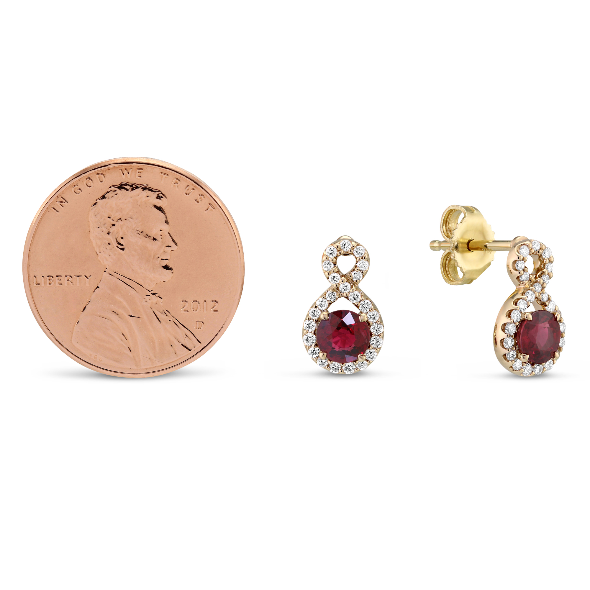 14K Yellow Gold Ruby & Diamond Earrings