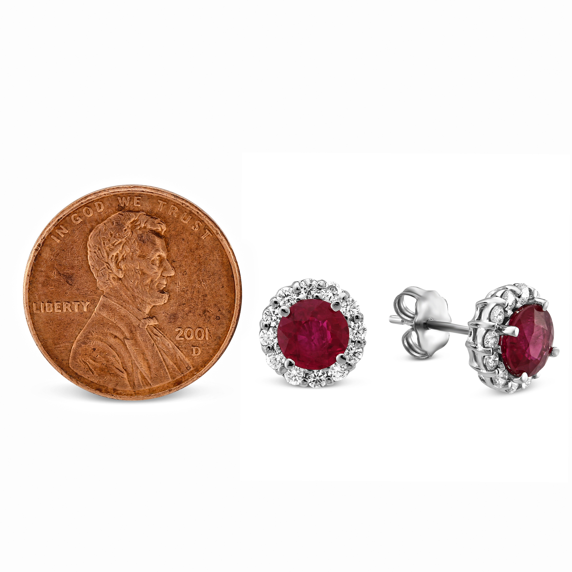 18K White Gold Round Ruby & Diamond Earrings