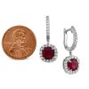 18K White Gold Cushion Ruby & Diamond Drop Earrings