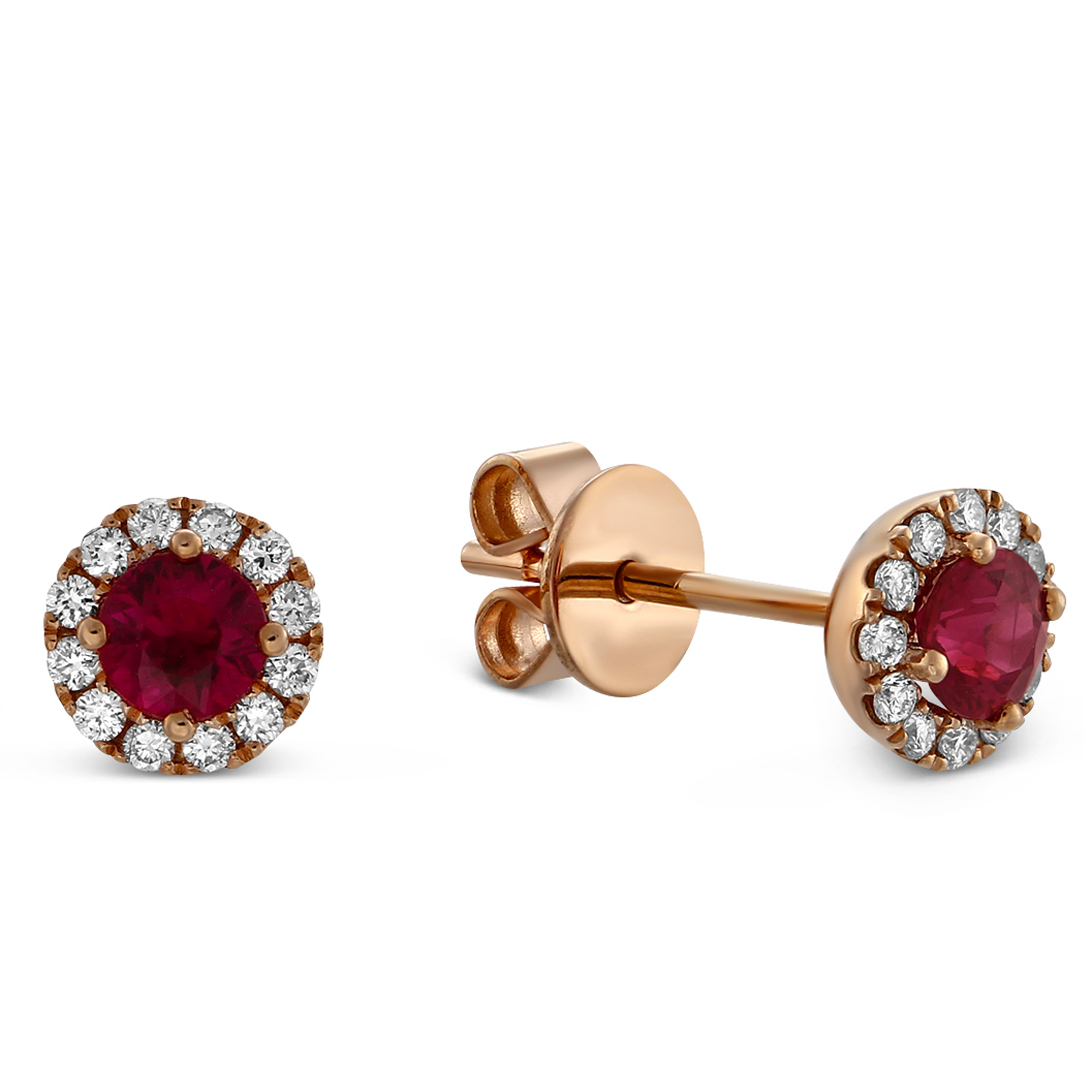14K Rose Gold Ruby & Diamond Halo Earrings | Borsheims