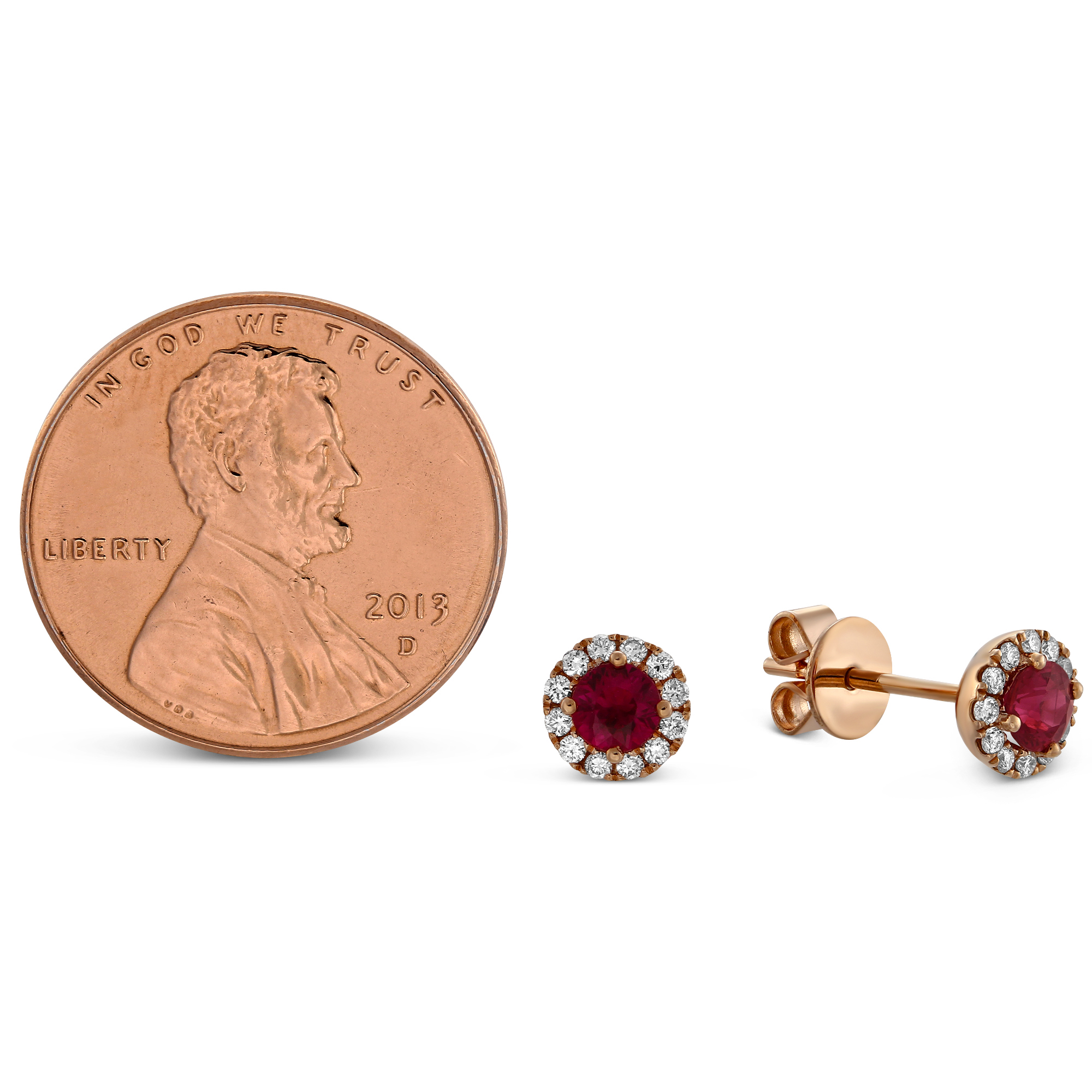 14K Rose Gold Ruby & Diamond Halo Earrings