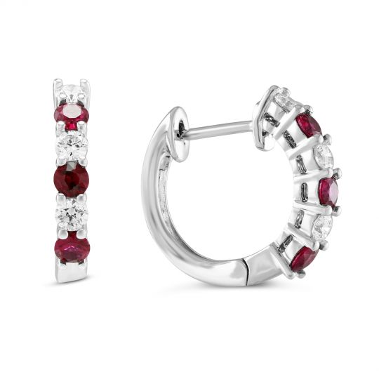 14k White Gold Round Ruby Diamond Huggie Hoop Earrings Borsheims 14k White Gold Round Ruby Diamond Huggie Hoop Earrings