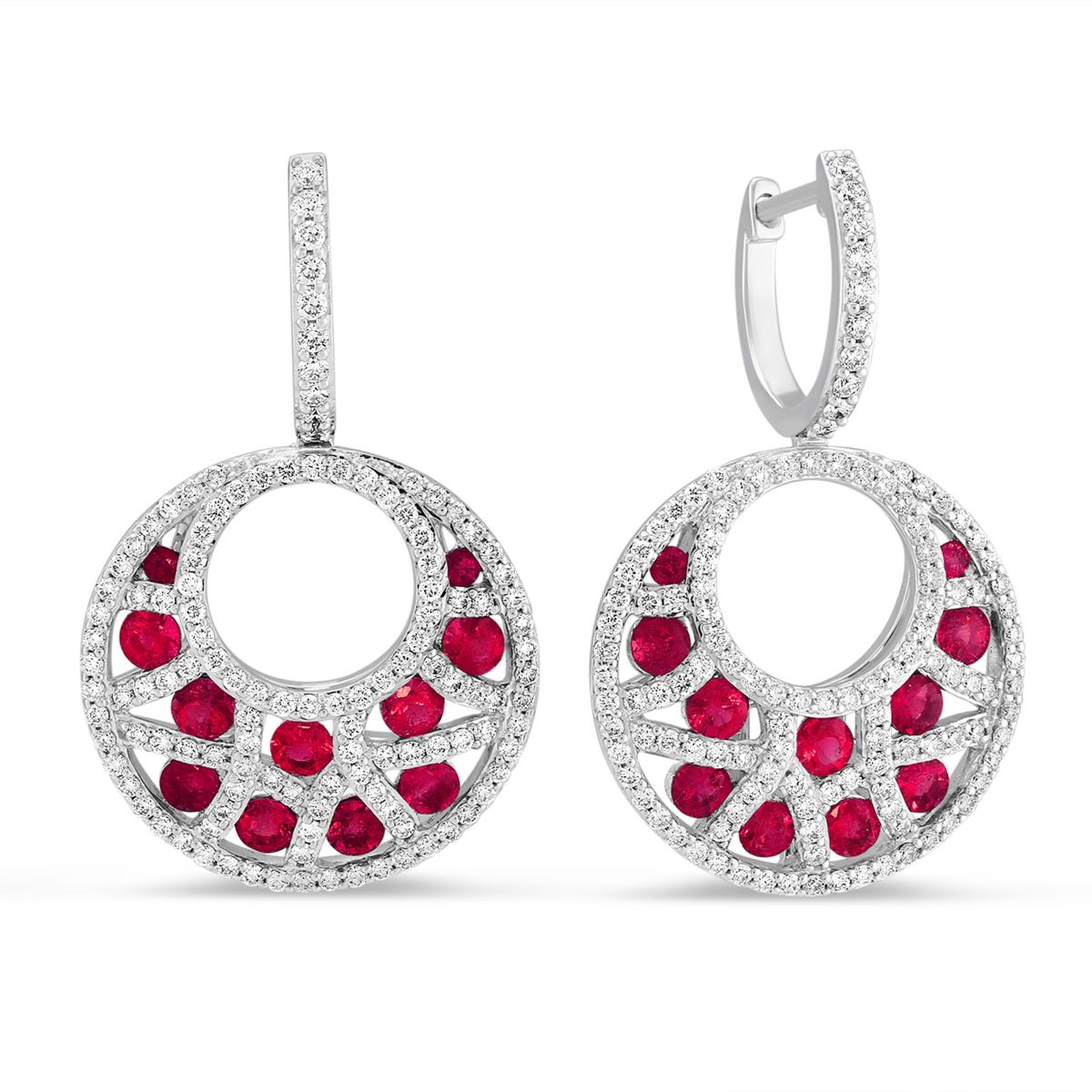 14K White Gold Ruby & Diamond Crescent Drop Earrings