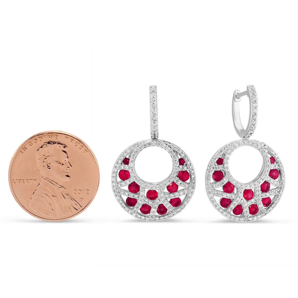 14K White Gold Ruby & Diamond Crescent Drop Earrings