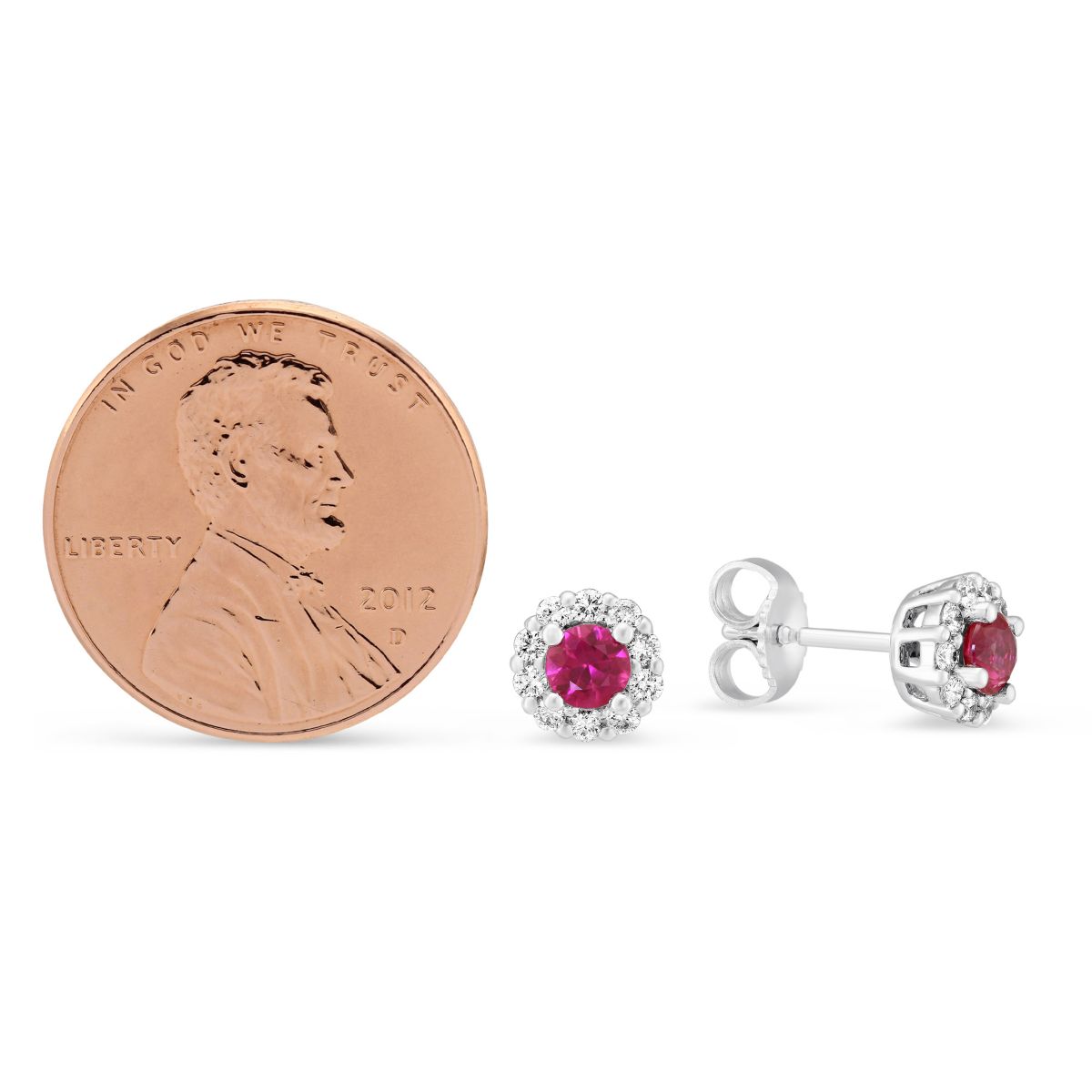 14K White Gold Ruby & Diamond Cluster Post Earrings