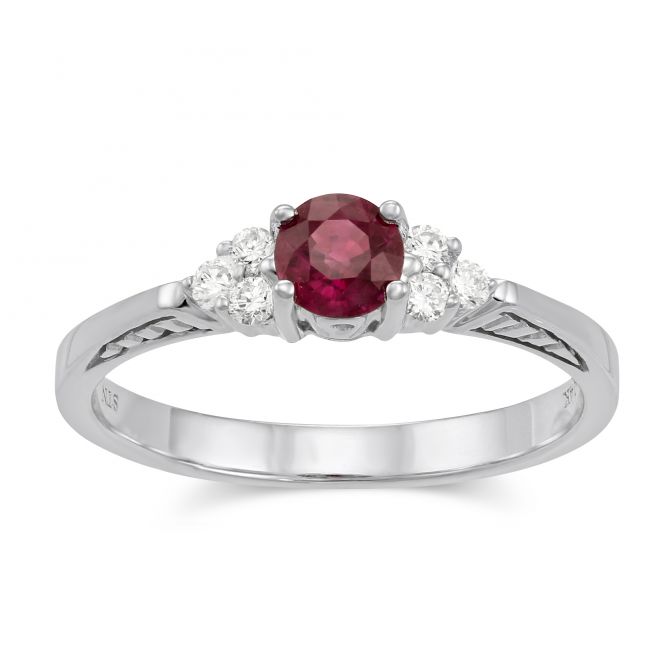14K White Gold Round Ruby & Diamond Ring