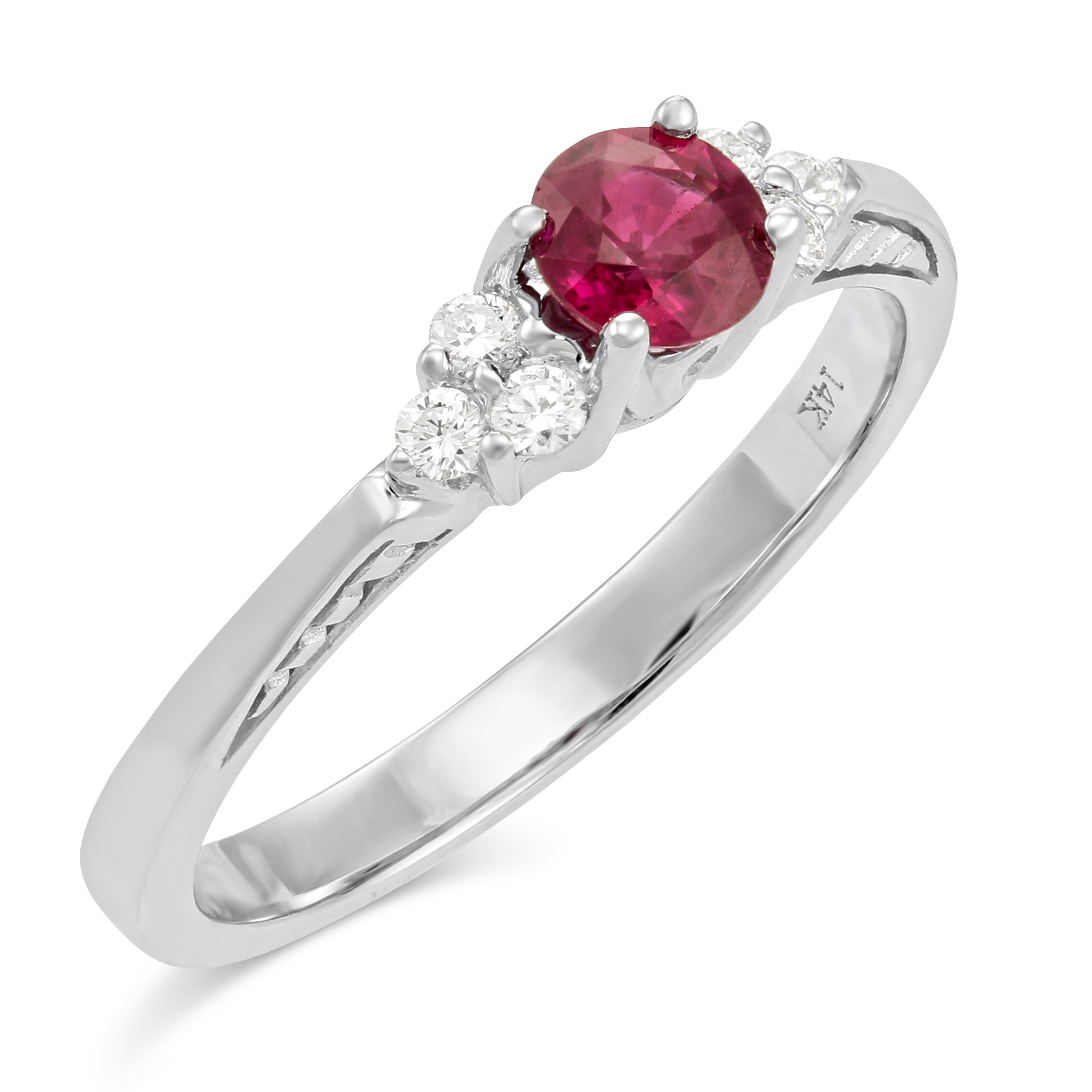14K White Gold Round Ruby & Diamond Ring