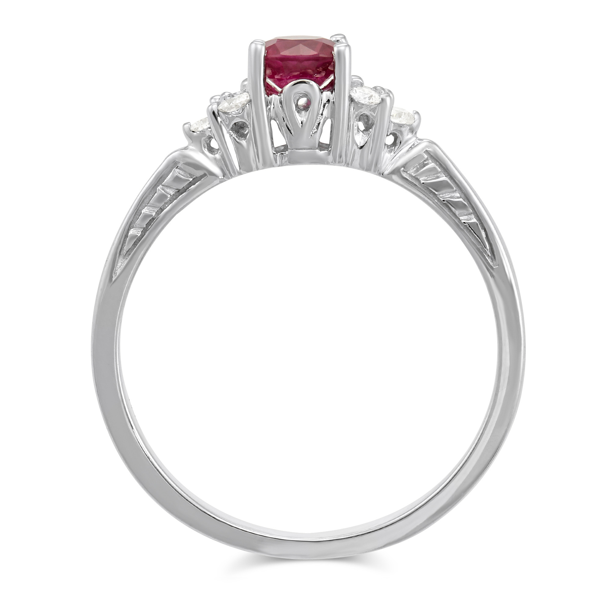 14K White Gold Round Ruby & Diamond Ring