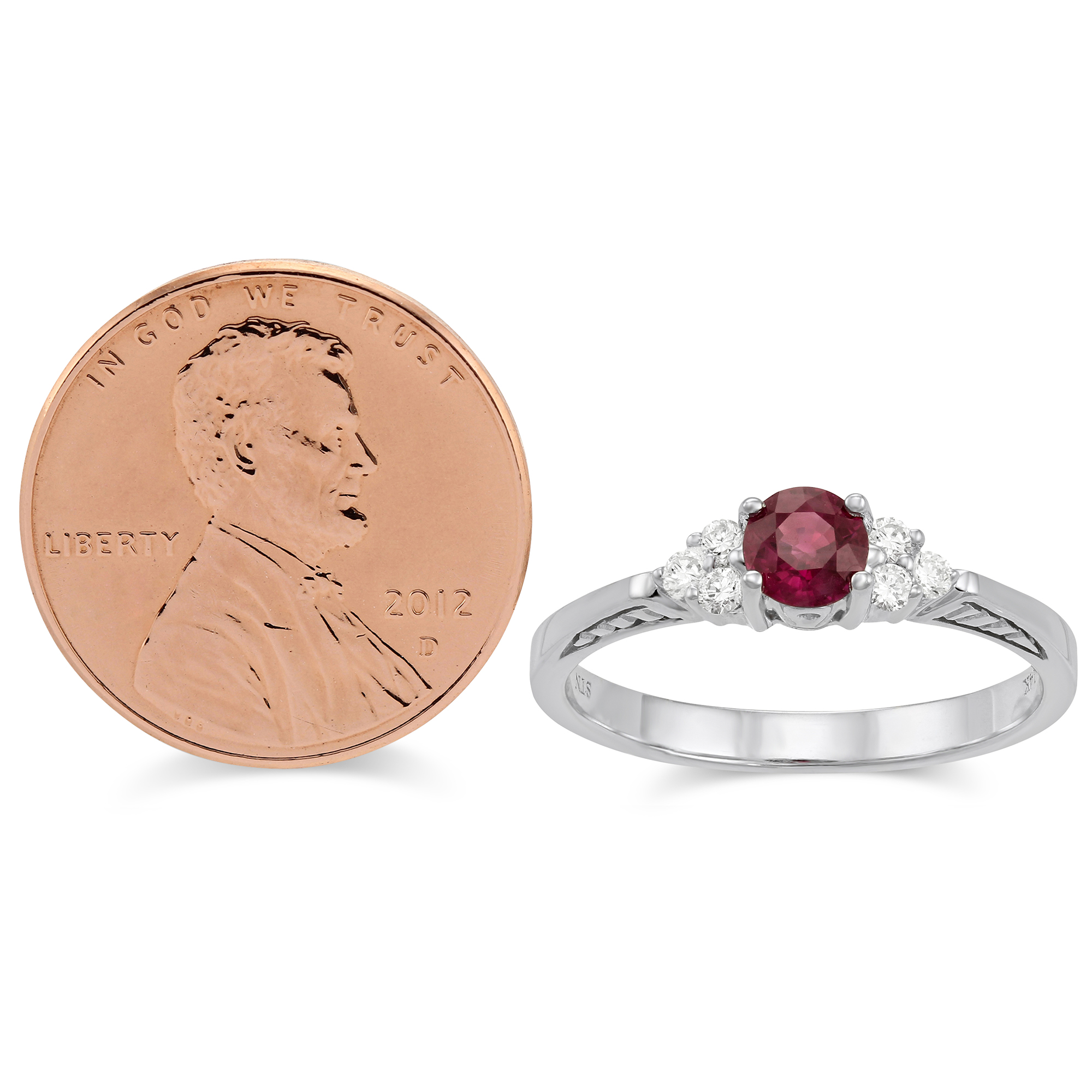 14K White Gold Round Ruby & Diamond Ring