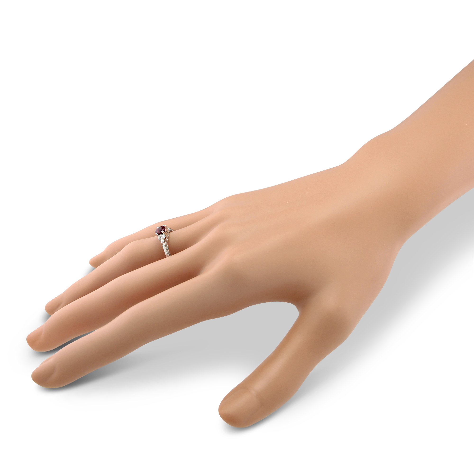 14K White Gold Round Ruby & Diamond Ring