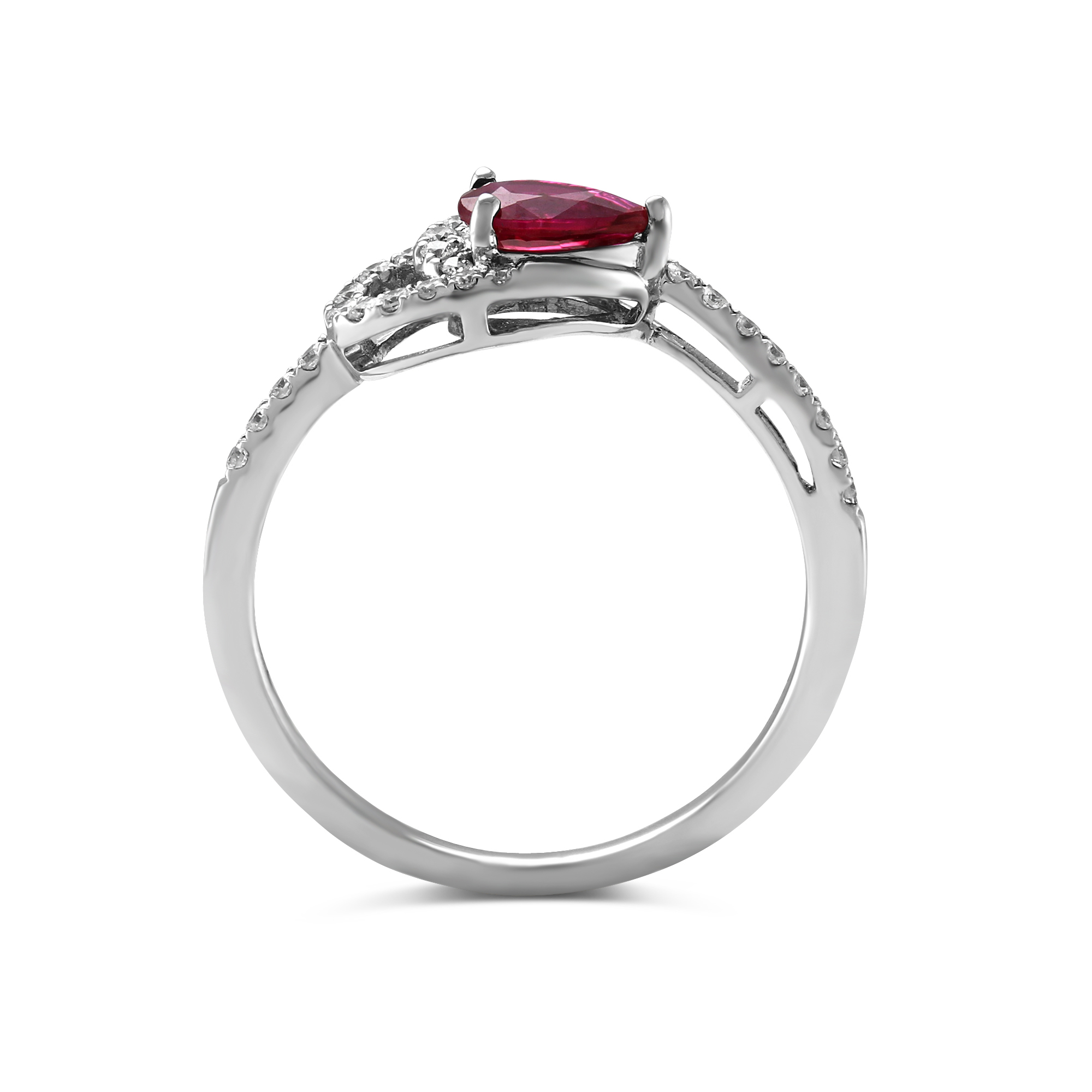 14K White Gold Pear Shaped Ruby & Diamond Ring