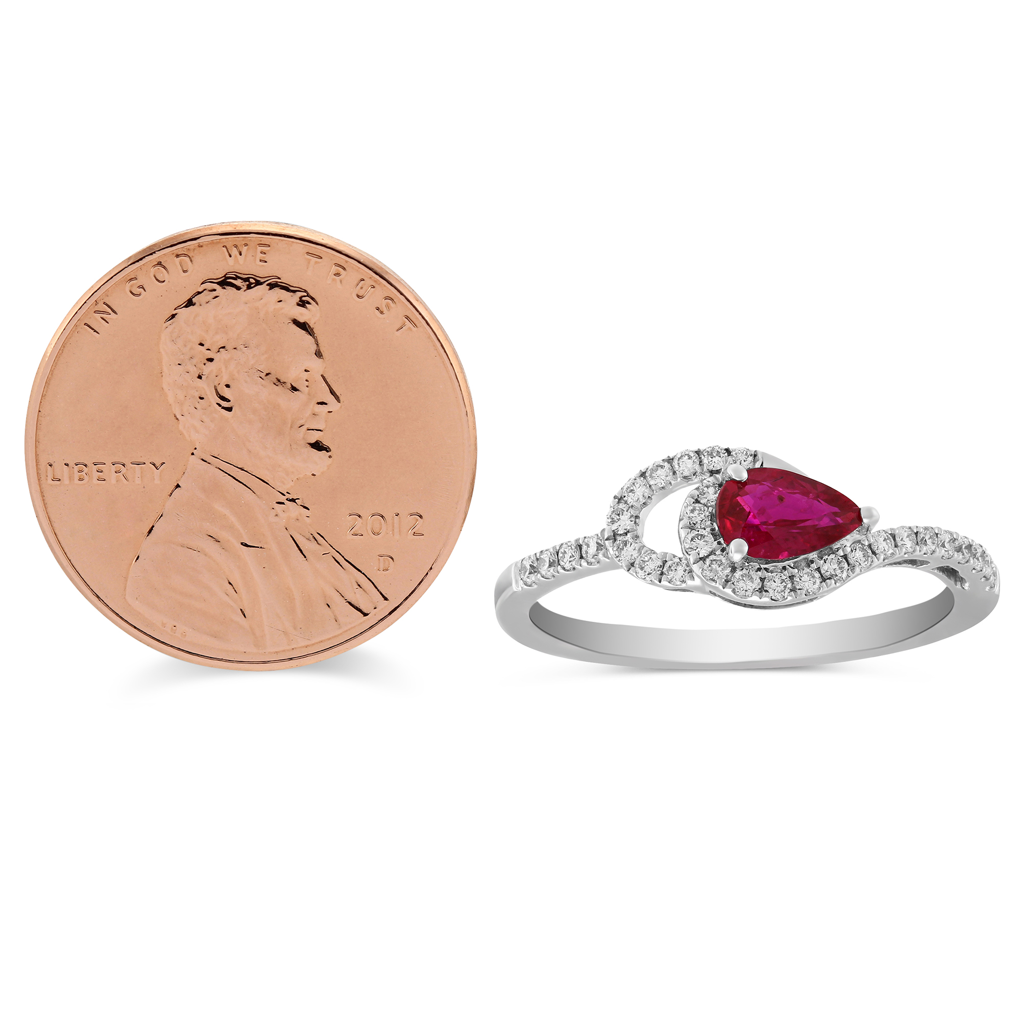 14K White Gold Pear Shaped Ruby & Diamond Ring