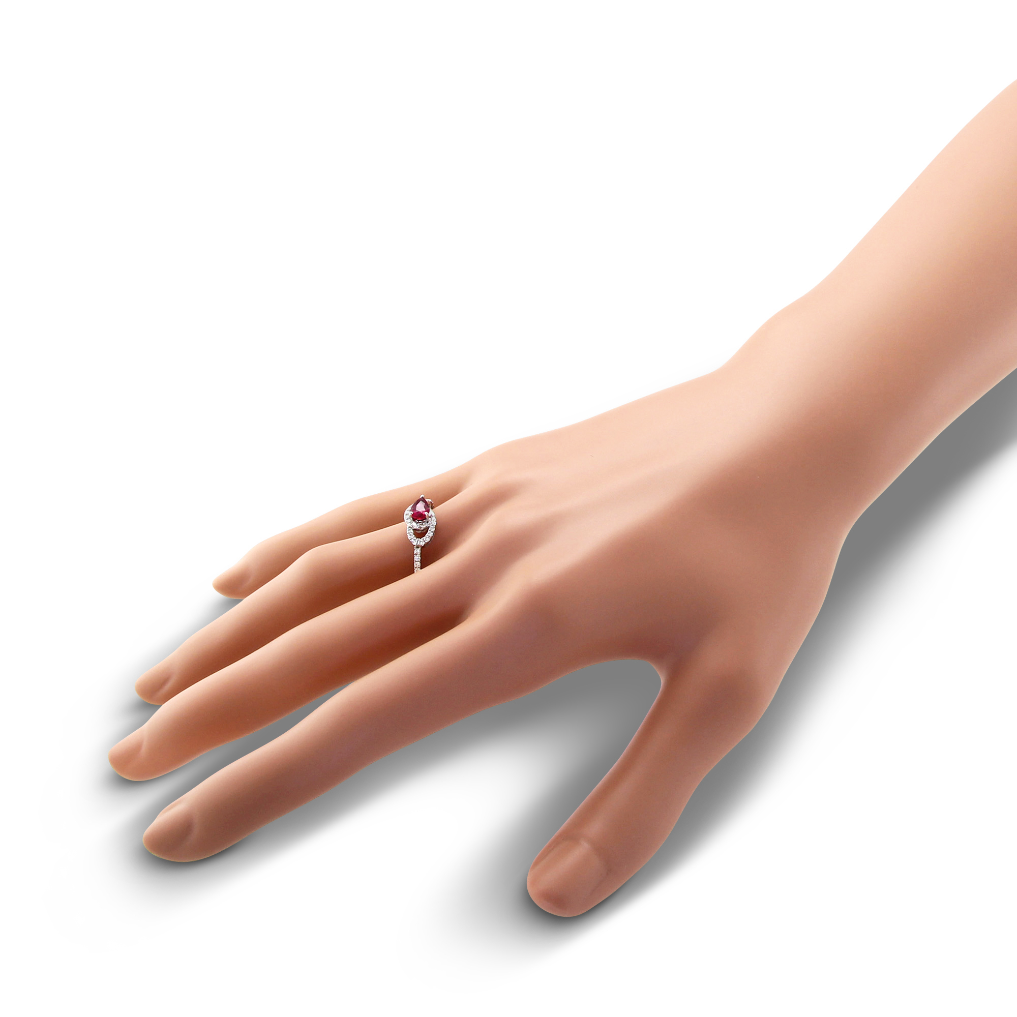 14K White Gold Pear Shaped Ruby & Diamond Ring