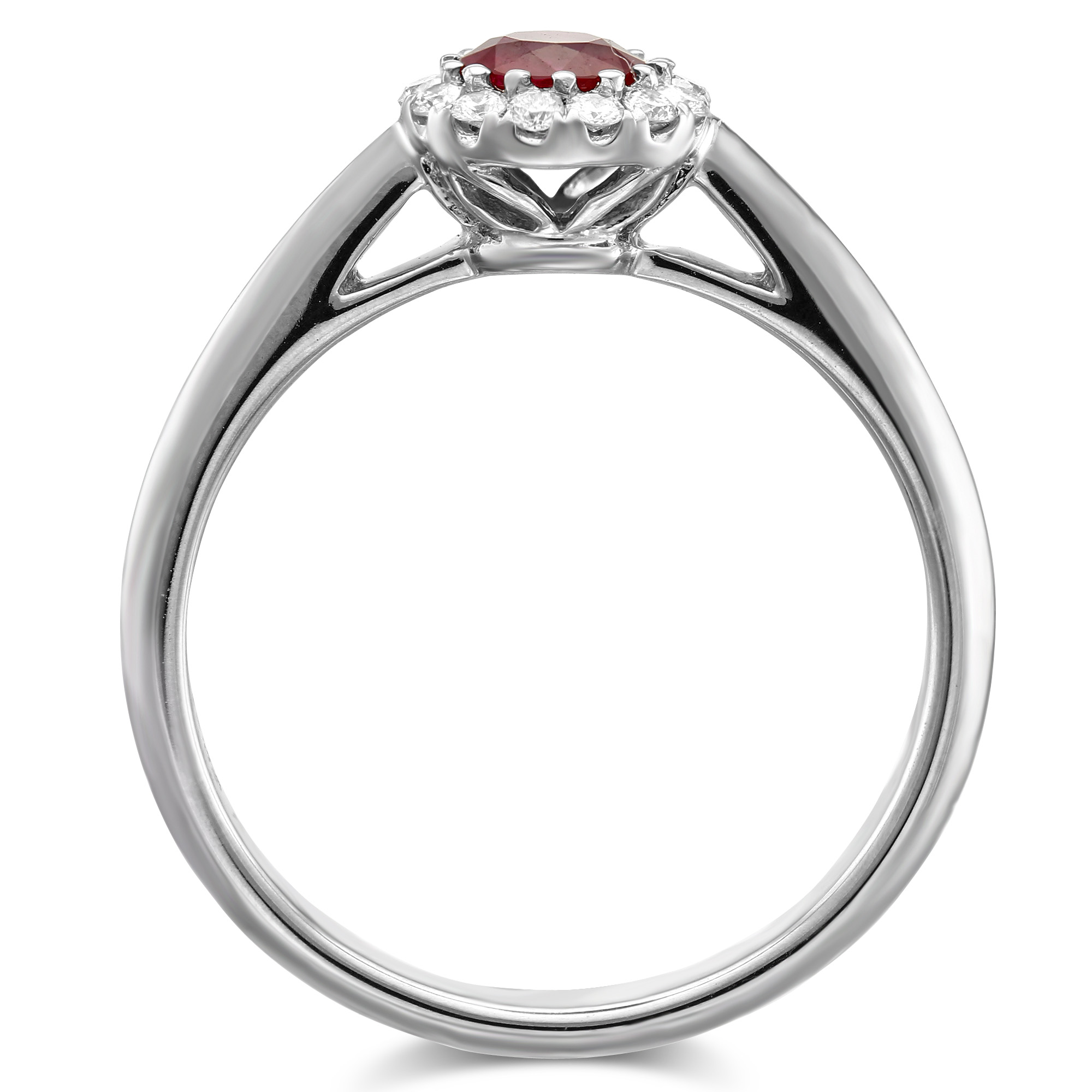 14K White Gold Round Ruby & Diamond Halo Ring